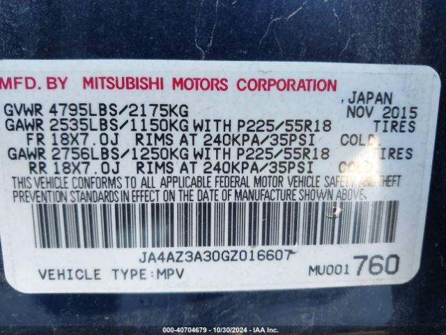 JA4AZ3A30GZ016607 Mitsubishi Outlander Es/se/sel