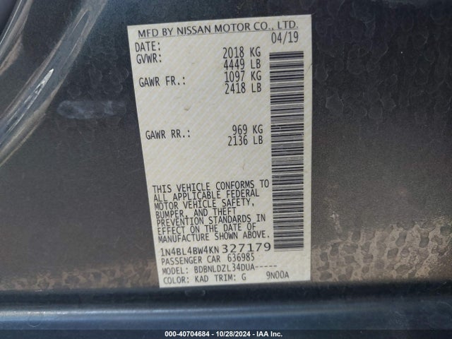 Nissan Altima 2.5 S 2019 1N4BL4BW4KN327179 Image 9