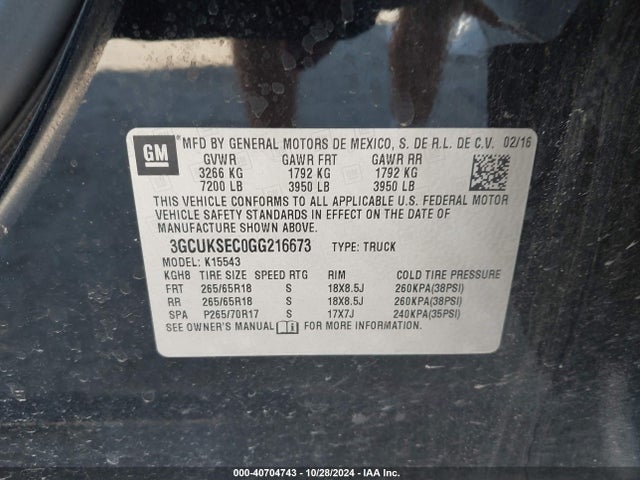 Chevrolet Silverado 1500 2lz 2016 3GCUKSEC0GG216673 Image 9