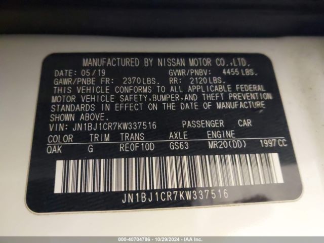 JN1BJ1CR7KW337516 Nissan Rogue Sport S