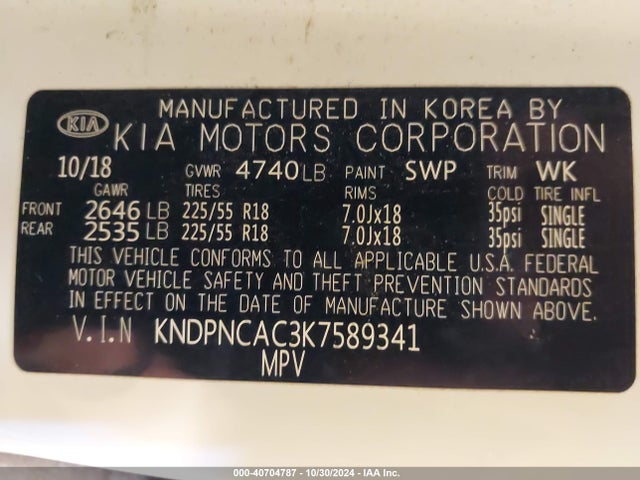 KIA Sportage Ex 2019 KNDPNCAC3K7589341 Image 9