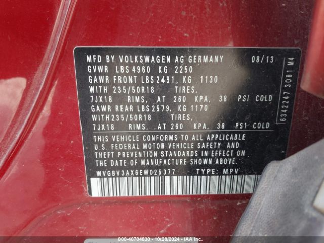 WVGBV3AX6EW025377 Volkswagen Tiguan Sel