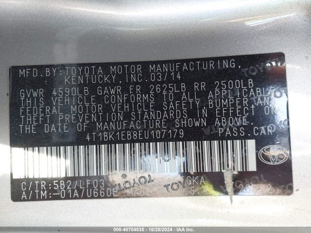 Toyota Avalon Xle Premium 2014 4T1BK1EB8EU107179 Image 9
