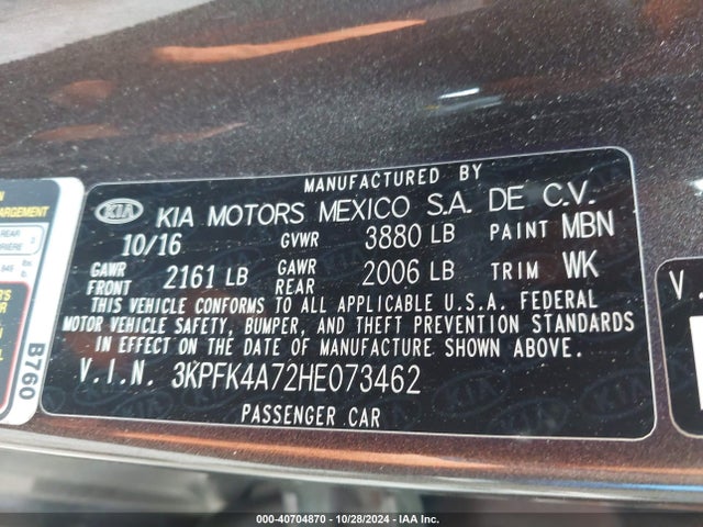 KIA FORTE LX 2017 3KPFK4A72HE073462 Image 9