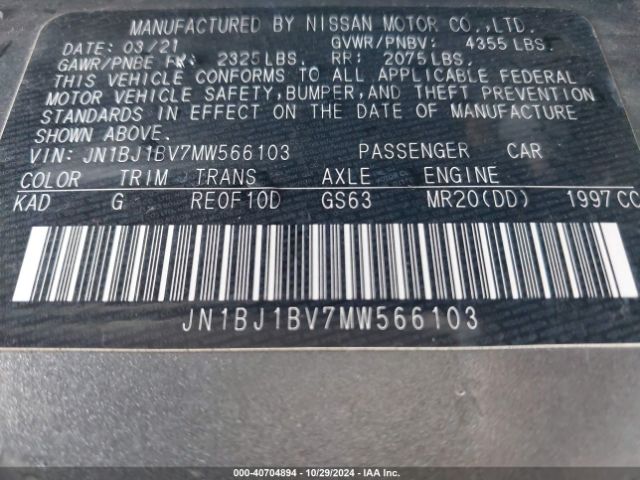 JN1BJ1BV7MW566103 Nissan Rogue Sport Sv Fwd Xtronic Cvt