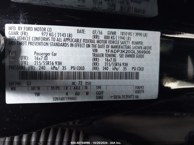 Ford FOCUS SE 2016 1FADP3K20GL369906 Image 9