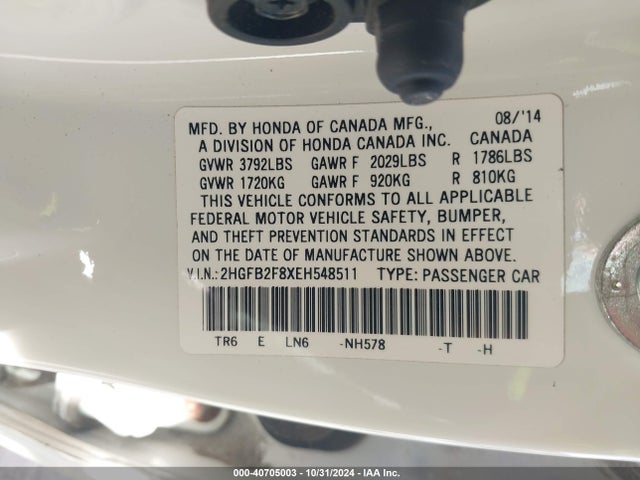 Honda CIVIC EX 2014 2HGFB2F8XEH548511 Image 9