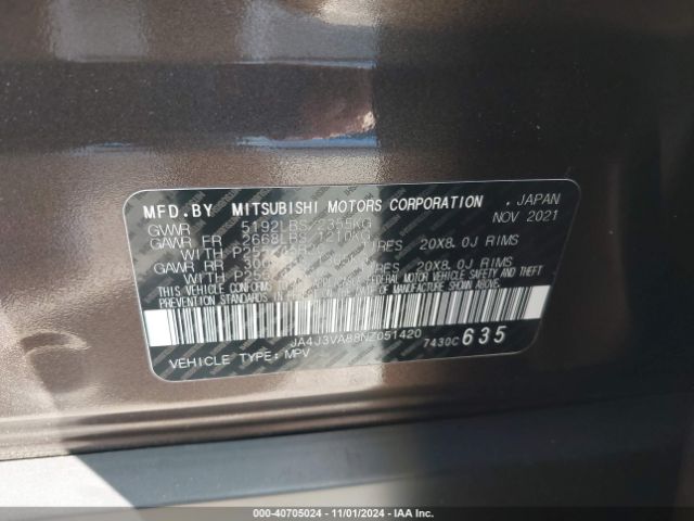 JA4J3VA88NZ051420 Mitsubishi Outlander Sel 2.5 2wd/sel Special Edition 2wd