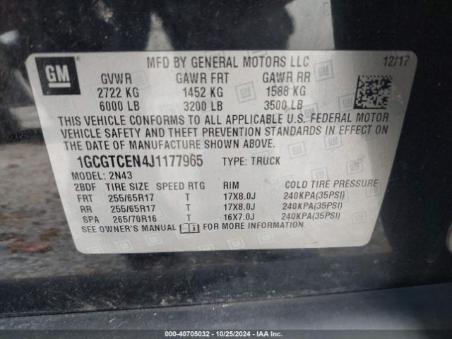 1GCGTCEN4J1177965 Chevrolet Colorado Lt