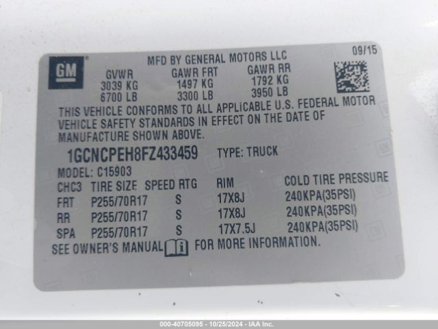 1GCNCPEH8FZ433459 Chevrolet Silverado 1500 Wt