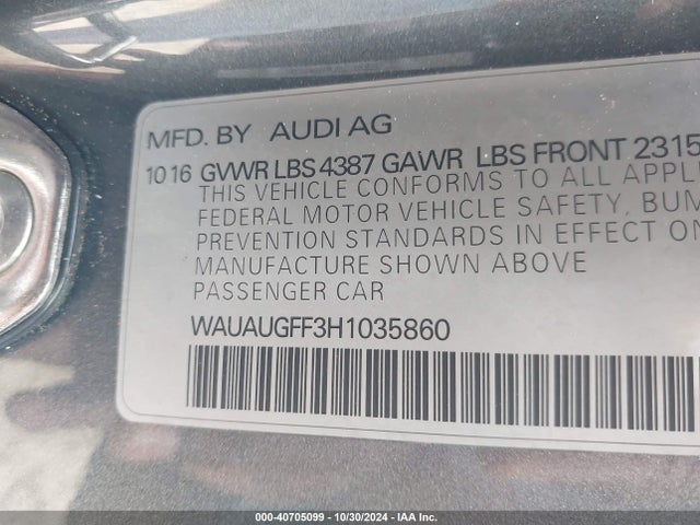 WAUAUGFF3H1035860 Audi A3 2.0t Premium