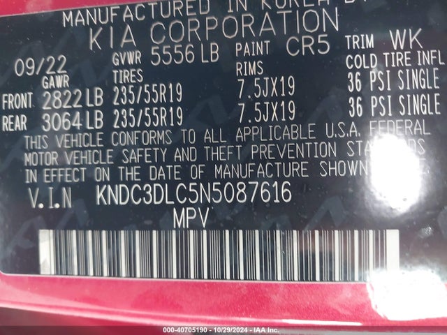 KIA Ev6 Wind 2022 KNDC3DLC5N5087616 Image 9