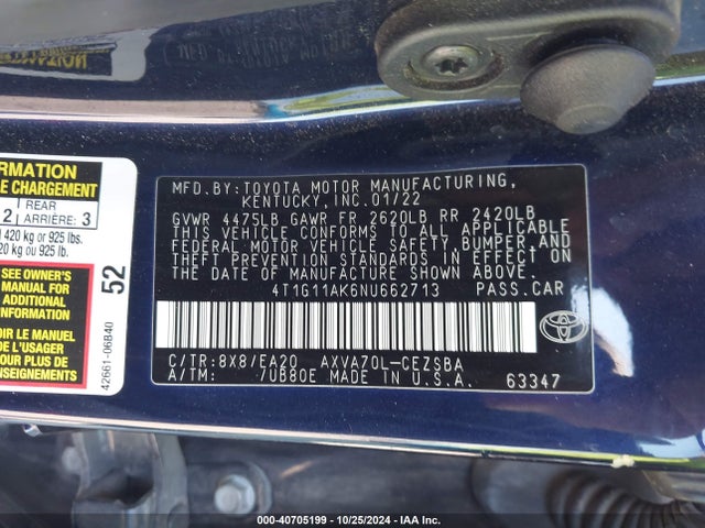 Toyota CAMRY SE 2022 4T1G11AK6NU662713 Image 9
