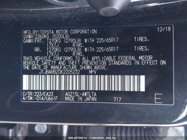 JTJBARBZ0K2205232 Lexus NX 300