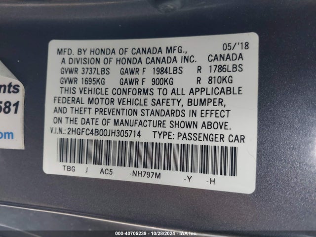 Honda Civic Lx-p 2018 2HGFC4B00JH305714 Image 9
