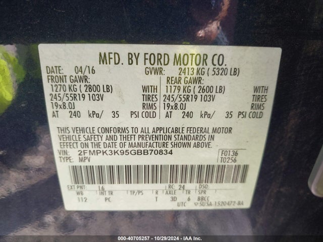 Ford Edge Titanium 2016 2FMPK3K95GBB70834 Image 9