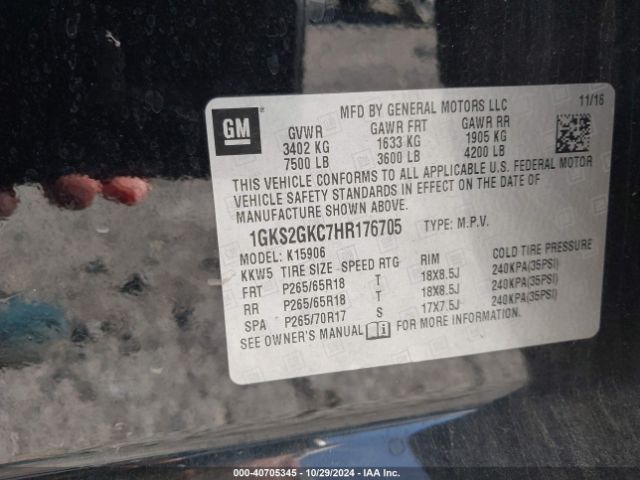 1GKS2GKC7HR176705 GMC Yukon Xl Slt