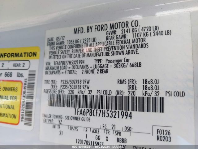 1FA6P8CF7H5321994 Ford MUSTANG GT