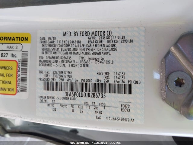 Ford Fusion Hybrid Se 2018 3FA6P0LU0JR286735 Image 9