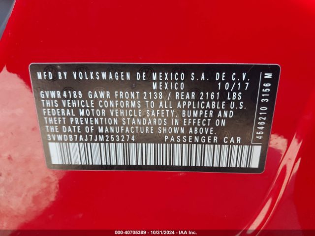 3VWDB7AJ7JM253274 Volkswagen Jetta 1.4t Se/1.4t Wolfsburg Edition