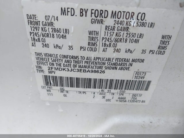 Ford EDGE SEL 2014 2FMDK3JC3EBA98626 Image 9