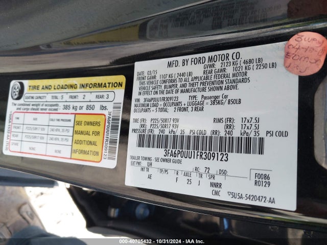 Ford Fusion Hybrid S 2015 3FA6P0UU1FR309123 Image 9