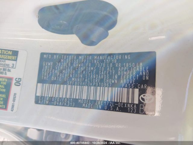 5YFBURHE0KP910967 Toyota COROLLA LE