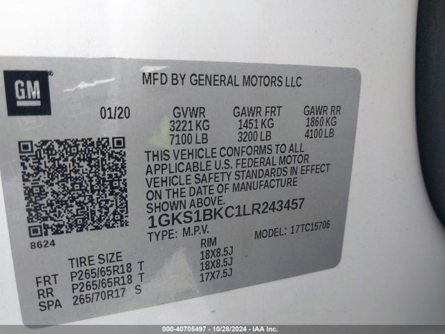 1GKS1BKC1LR243457 GMC Yukon 2wd Slt