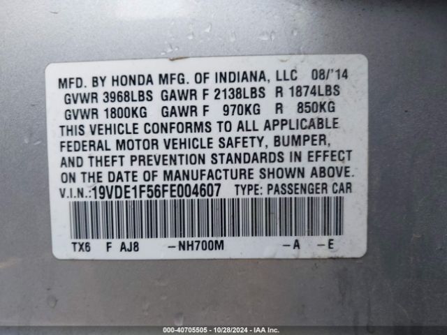 19VDE1F56FE004607 Acura Ilx 2.0l