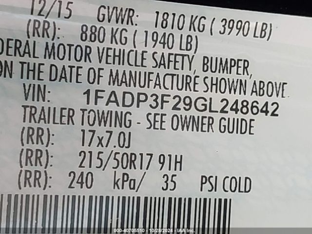 1FADP3F29GL248642 Ford FOCUS SE