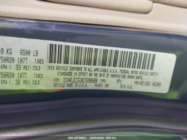 1C4RJECG3KC698888 Jeep Grand Cherokee Overland