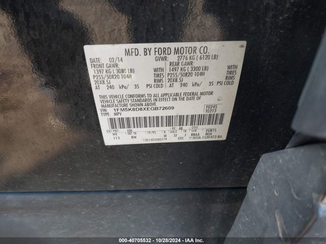 Ford EXPLORER XLT 2014 1FM5K8D8XEGB72609 Image 9