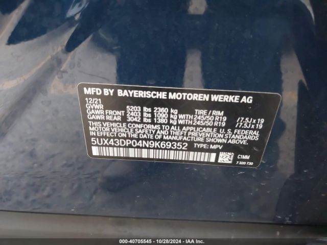 5UX43DP04N9K69352 BMW X3 Sdrive30i