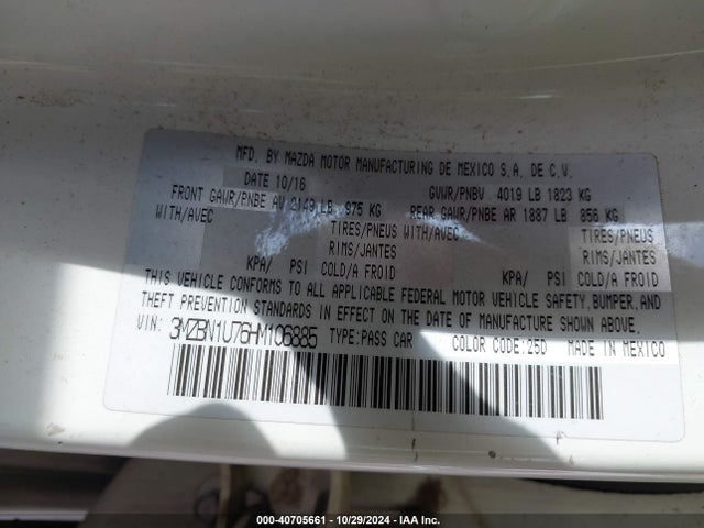 3MZBN1U76HM106885 Mazda Mazda3 Sport