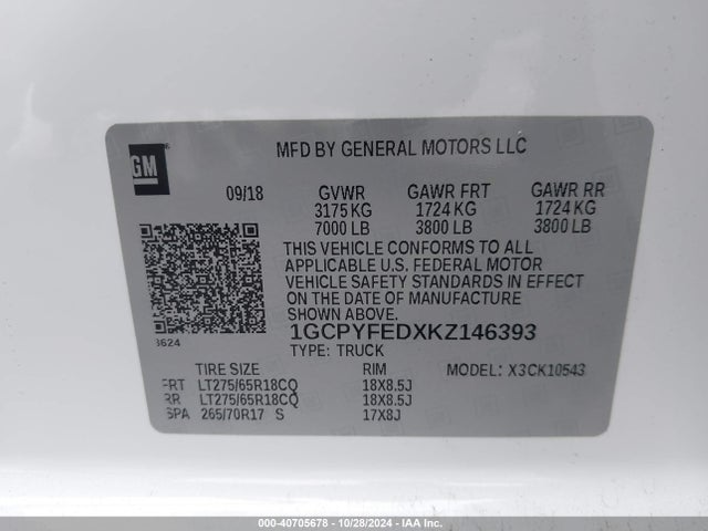 1GCPYFEDXKZ146393 Chevrolet Silverado 1500 Lt Trail Boss