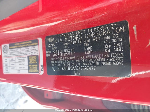 KIA SOUL + 2019 KNDJP3A57K7697477 Image 9