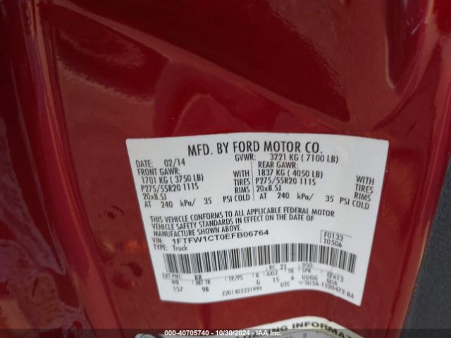 1FTFW1CT0EFB06764 Ford F-150 Platinum