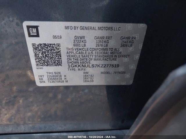 1GKKNULS7KZ277519 GMC Acadia Slt-1
