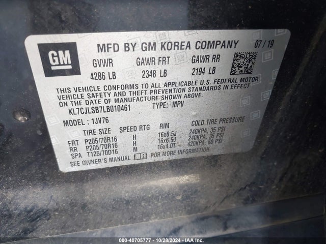 Chevrolet Trax Fwd Lt 2020 KL7CJLSB7LB010461 Image 9
