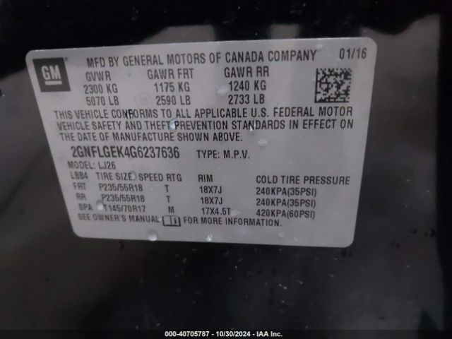 2GNFLGEK4G6237636 Chevrolet Equinox Ltz