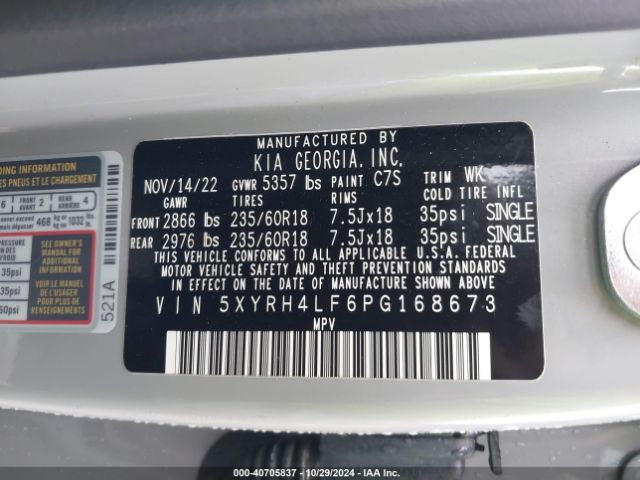 5XYRH4LF6PG168673 KIA SORENTO EX