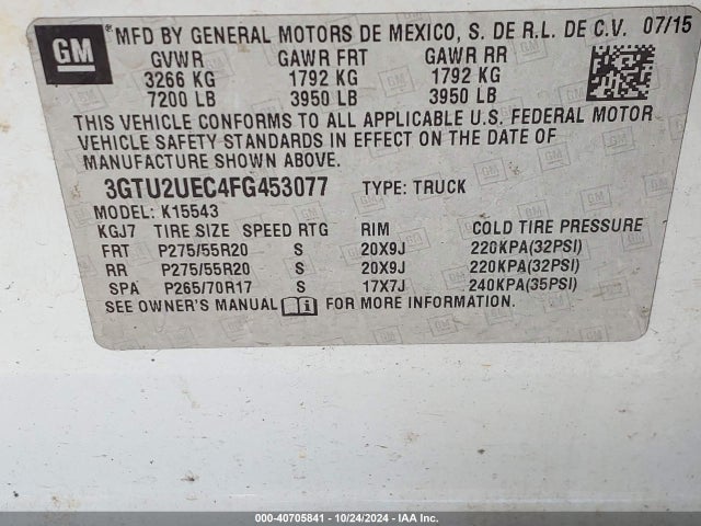 GMC Sierra K1500 Sle 2015 3GTU2UEC4FG453077 Image 9