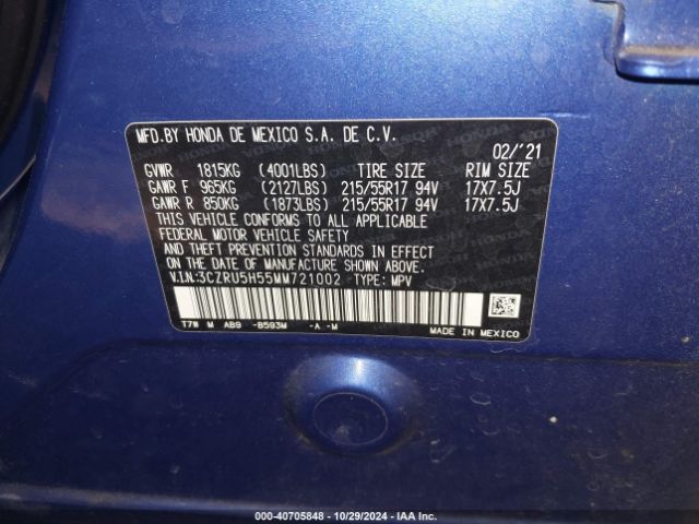 3CZRU5H55MM721002 Honda Hr-v 2wd Ex
