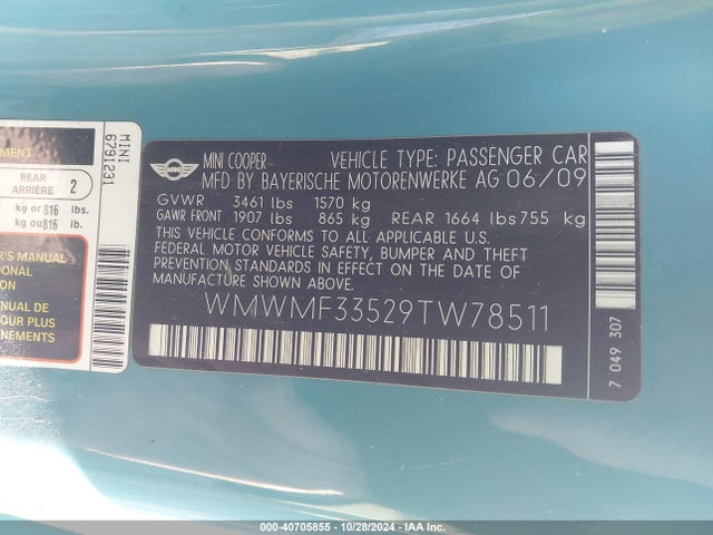 2009 MINI COOPER WMWMF33529TW78511 Photo 8
