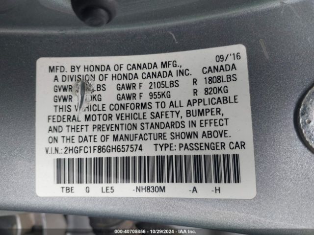 2HGFC1F86GH657574 Honda Civic Ex-l