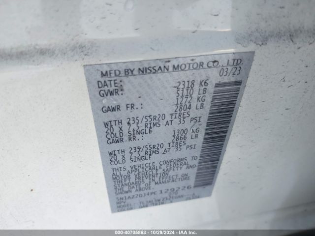 5N1AZ2DJ4PC129226 Nissan Murano Platinum Fwd