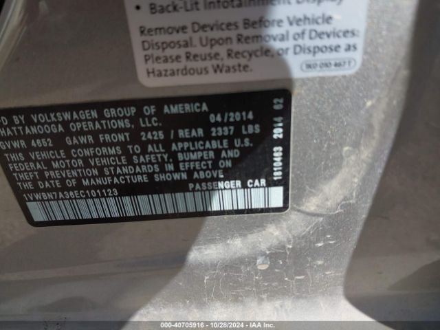 1VWBN7A36EC101123 Volkswagen Passat 2.0l Tdi Se