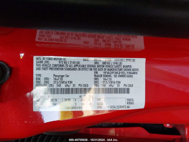 Ford FOCUS SE 2014 1FADP3K21EL156489 Image 9