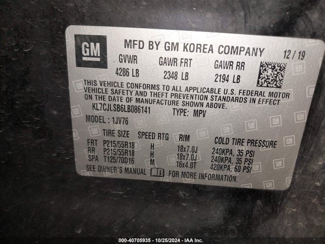 Chevrolet Trax Fwd Lt 2020 KL7CJLSB6LB086141 Image 9