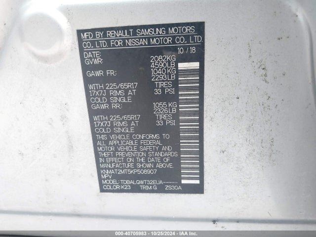 Nissan ROGUE S/SV 2019 KNMAT2MT5KP508907 Image 9
